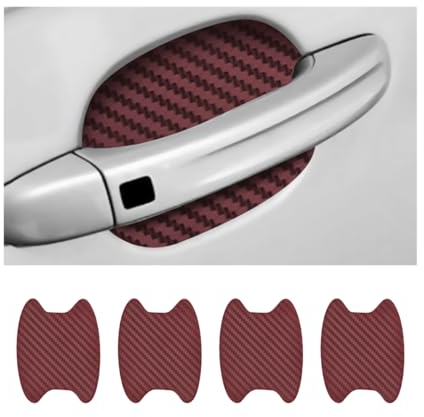 Adunsiaoto 4 Pièces Film de Protection pour Poignée Porte de Voiture, Film Protection Universel en Fibre de Carbone Anti-Rayures pour Poigné Porte Voiture, Convient à Plupart Voiture(Vin-Rouge)