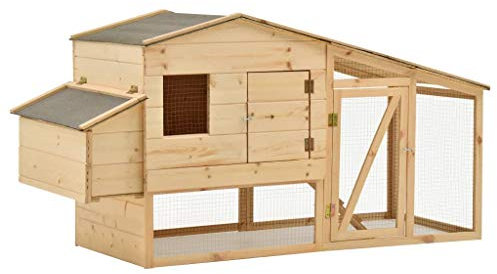 ARKEM Pollaio per Galline Ovaiole da Esterno con Casetta, Area di Corsa,Pollaio in Legno Massello di Pino 178x67x92 cm