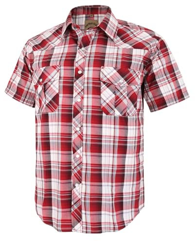 Dctop Chemise Hommes Manches Courtes Boutons Pression Décontractés Unicolore Costume Regular Fit Chemise Loisirs(Rouge à Carreaux #27 L)