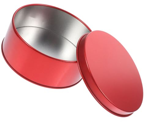 ABOOFAN Round Tinplate Cookie Tin Lid Red Cookie Box for Storing Biscuits and Candy 1-piece Treat Storage Container for Christmas Parties and Gifts