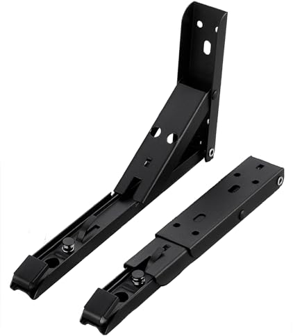 tow000ack 2 Stück Regalwinkel Klappkonsole Schwerlast Regalträger Klappbar Metall Eisen Schwimmende Regalhalterung für Tischplatten Klapptisch Wandtisch,mit Schrauben,Schwarz (295mm)