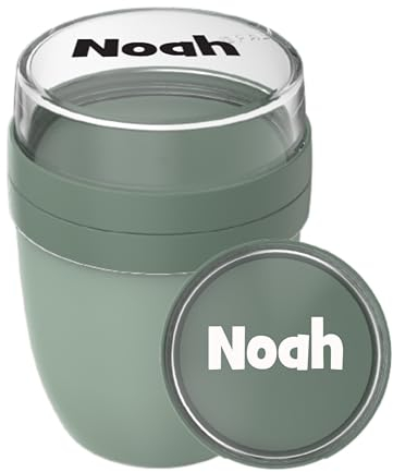 Mepal Müslibecher To Go mit Namen - Personalisierte Joghurtbecher - Lunchpot Ellipse Mini - To Go Becher - Geeignet für Gefrierschrank, Mikrowelle & Spülmaschine - 300 ml + 120 ml - Nordic Sage