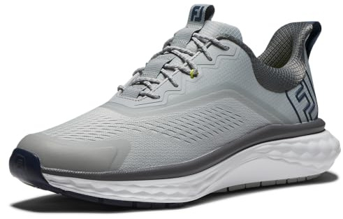 Footjoy Men's Fj Quantum Golf Shoe, Grey/White/Blue, 11 Wide