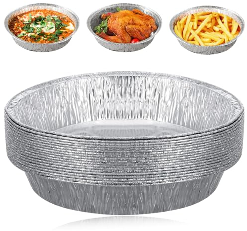 Forros de aluminio para freidora de aire, bandejas cuadradas de aluminio de 8 pulgadas para hornear, contenedores de alimentos, bandejas de aluminio para freidoras de aire (30 piezas)