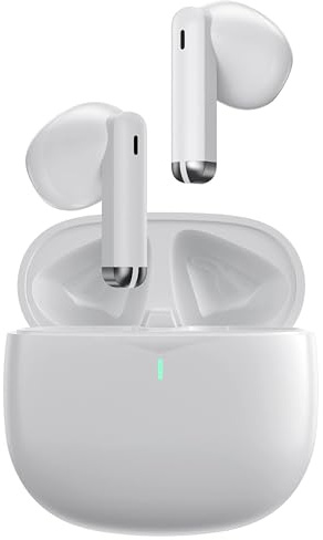 h24z E28 Kopfhörer Kabellos Bluetooth 5.3-Ohrhörer mit HD-Mikrofon, HiFi-Kopfhörern, 13-mm-Treiber, 60ms Niedriger Latenz und 4 Mikrofonen + ENC-Anrufklarheit. (E28-White)