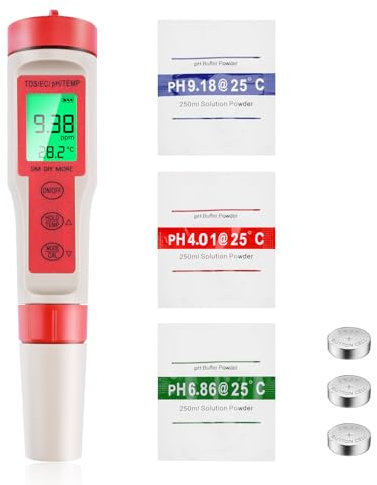 Aideepen PH Messgerät, 4 in 1 Digital pH Wert Messgerät mit LCD-Display Hintergrundbeleuchtung, pH EC Temperatur TDS Messgerät für Wasser, Spa, Teich, Pool