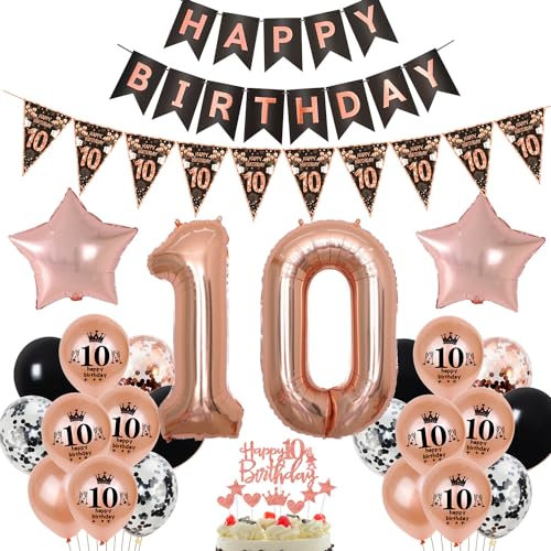 Noir ou Rose Gold Ballon Décoration pour Anniversaire 10 Ans Fille - Gâteau et Accessoires de Fête