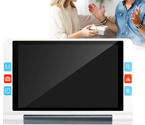 Oiyekntd Tragbarer digitaler Lupe, elektronischer Lesehilfen, 8-Zoll-Touchscreen 1280x800 mit faltbarem Griff für Low-SEH-, FAR- und Near-Kamera-Objektiv-Autofokus, 2x-20-x Zoom, 26 Farbmodi,White