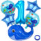 Kawailay 1. Wal Geburtstag Deko Meerestier 1. Geburtstag Deko Ballons Wal Folienballon Blau Zahl 1 Luftballon für Jungen 7 Stück
