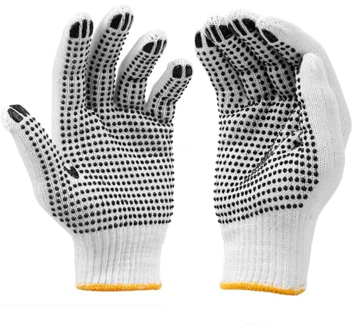 COOHORN Sicherheits-Arbeitshandschuhe, dehnbare Baumwollmischung, Handschuhe für trockene Hände, für Herren und Damen, rutschfeste Punkte, Strickhandschuhe, feucht, atmungsaktiv, für Garage, Lager