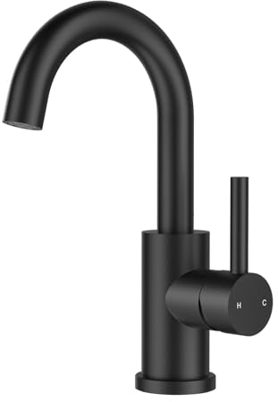 FORIOUS Robinet Salle de Bain/Cuisine Pivotant à 360°, Mitigeur Noir pour Eau Chaude/Froide,Mitigeur en Acier Inoxydable Facile à Installer pour Salle de Bain, Lavabo, Petite Cuisine, Camping-car.