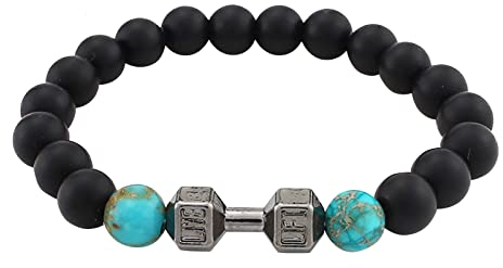 YWJewly Bunte Armbänder Damen Vulkangestein Perlen Metall Hantel Vielseitige Perlen Armband Schmuck Herren Armbanduhr Metallarmband (I, One Size)