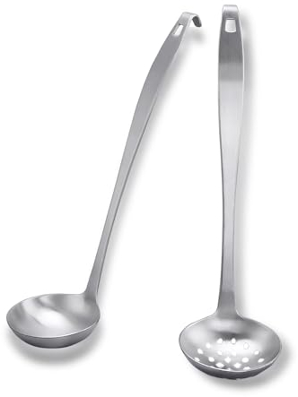 Lot de 2 louches à soupe en métal en acier inoxydable avec crochet et trou, ensemble d'ustensiles de cuisine pour cuisine