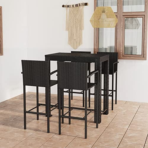 Bulliing 5-TLG. Garten-Bar-Set mit Armlehnen Outdoor BalkonstüHle Bartisch FüR Zu Hause Outdoor Tisch Und StüHle Set Bar MöBel Poly Rattan Schwarz