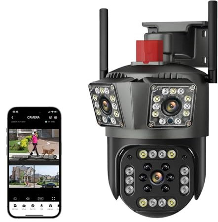 6K 12MP Three Lens PTZ IP Camera With Three Screen Auto Tracking Ai Human Detection Wireless Outdoor Video Surveillance Cameras for Home Security(Only camera)