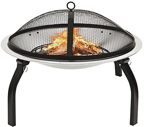 Chimeneas 2 en 1 hoguera y barbacoa con atizador, 56 x 56 x 49 cm, acero inoxidable