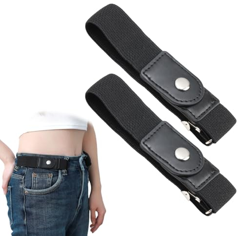 2 Stücke Gürtel Ohne Schnalle Damen Herren,Unsichtbarer Taillengürtel,Automatik Damengürtel, Schwarz Stretchgürtel, Breit Ledergürtel Ohne Schnalle, Schnallenfreier Gürtel Elastisch für Jeans Hosen
