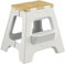 Vigar Tritthocker Klappbar, 40 cm, 2‑Schritt-Hocker Klappbar, Klapphocker Faltbar 150 kg, Leichter Rutschfester Tritthocker, Grau, Bambus Oben