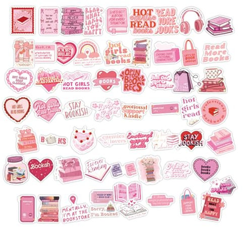 60 Stück Sticker Aesthetic,Rosa Bookish Sticker Set,Cute Stickers,Wasserfeste Buch Aufkleber,Book Booktok Lesen buchaufkleber,Ideal für Fasching,Ostern,Bat Mitzvahs und Geburtstage von Mädchen.