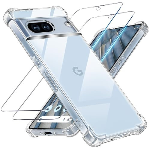 Tentoki 3 en 1 Verre Trempé et Coque pour Google Pixel 7a, [Coussin d'air Intégré] Anti-Jaunissement Souple TPU Bumper Coque Protection pour Pixel7a, Transparente