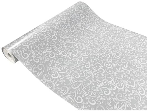 Klebefolie Möbel 45x100 cm | Möbelfolie selbstklebend im Deko-Stil - wasserfest und einfach anzubringen | Folie für Möbel ideal für Küche, Bad und kreative Raumgestaltung | Ornament Grau/Weiß