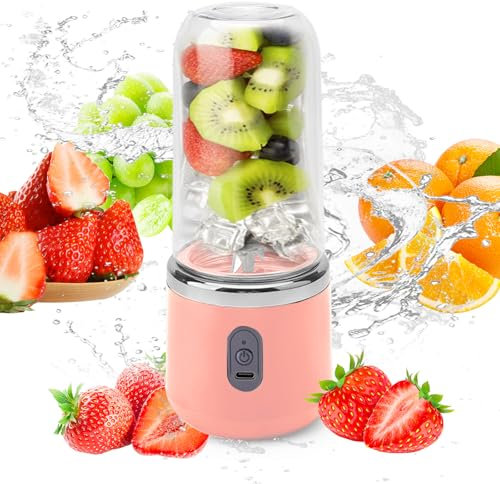 Portable Blender, Personal Mini Blenders,400ml Portable Smoothie Blender Mini Juicer Cup,Fruit Juice Mixer Milkshake Blender With 6 Blades,Usb Rechargeable Smoothie Maker Juicer Blender (Pink)