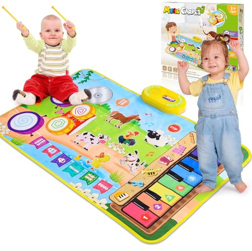 Dromlag 3 in 1 Musikmatte Kinderspielzeug 1 2 3 Jahre, Geschenk 1 Jahr Junge Mädchen 2 3 Jahre Spielzeug Ab 1-3 Jahre Junge Mädchen, Babyspielzeug Kinder Geschenke Ostergeschenke Kinder Ab 1 2 Jahre