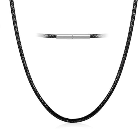 1.5/2/3mm Kunstleder Halskette/Armband Schwarz geflochten Lederkette Lederband, Schwarz Kunstleder Halskette Braid 316 Edelstahl Verschluss 46-61cm Länge (schwarz-1.5mm, Zentimeter, 51.00)