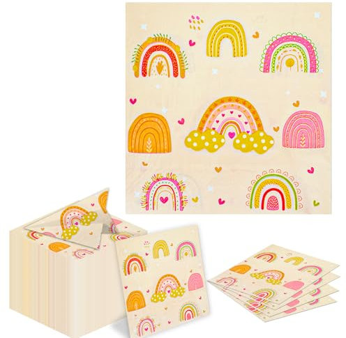 60 Stück Servietten Regenbogen Taufe Boho Taufe Servietten, Buntes Regenbogen Servietten, Party Servietten Kindergeburtstag für Baby-Dusche, Mottoparty für Mädchen und Hochzeit