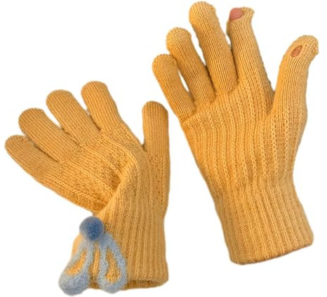 CAZSTYK Niedliche Strickhandschuhe für den Winter, Vollfinger-Handschuhe, dick, warm, Weihnachten, Touchscreen-Handschuhe für Freundin, gelb, As detailed discription
