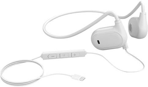 fesoklaf Auriculares de oreja abierta con cable para el cuello con micrófono de 3,5 mm/conector tipo C, control en línea, auriculares estéreo para oficina, ciclismo, correr, gimnasio, entrenamientos