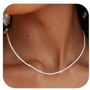 ZHESHY Gold Silber 925 Kette Damen 14K Vergoldete Chain Halskette Silberkette 925 Ohne Anhänger Glitzernde Schlangenkette Singapurkette Ankerkette Perlen Verstellbare Choker Goldkette Schmuck Frauen