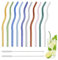 VirtuGro 10Pcs Glass Straws Drinking Reusable Wavy Glass Straws Colored Milkshake Straws with 2Pcs Cleaning Brush for Cocktails Coffee Smoothie Juice Milk, BPA-Free