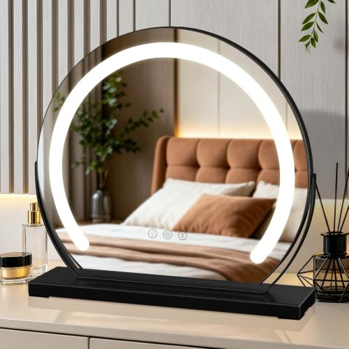 TYhogar Kosmetikspiegel mit Beleuchtung Schminkspiegel mit Licht 3 Farbtemperatur Verstellbares 360° Drehung 40x40cm 9W Touch Steuerung Plug-in Makeup Spiegel für Zuhause Schwarz