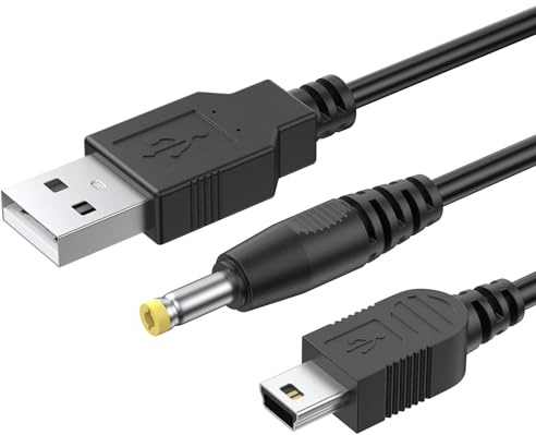 Mugust USB A Charging Cable for PSP 1000/2000/3000/PS3, 2 in 1 USB A Data Charger Cable Lead for PSP 1000 2000 3000 (Black)