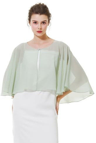 BEAUTELICATE Chiffon Stola Damen Elegant Bolero Cape Ärmellos Schultertuch Leichte Brautjacke Cardigan für Abendkleid Brautkleid Hochzeit Festlich Sommer, Kurzer Stil - Salbeigrün