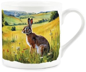 Rabbits & Hare Mug - Rural Wildlife Countryside Game Animals Gifts - White Bone China Coffee/Tea Hot Drinks Cup Present