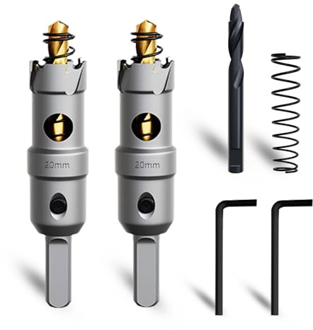 METOTY 20mm 2PCS Carbide Hole Saw Set,Heavy Duty Tungsten Carbide Tipped Hole Cutters Set with a nitrided Step Drill and L-flench, for Steel Iron,Aluminum,Stainless stell,Plastic​