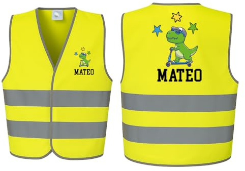 Warnweste Kinder personalisiert – Mit Wunschtext, Namen oder Motiv – Sicherheitsweste für Schule & Kindergarten – Farben Pink, Gelb, Orange, Grün, Hellblau, Rot, Lila – Kinderweste reflektierend