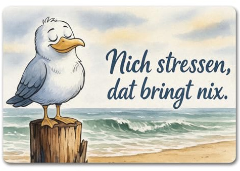 speecheese Fußmatte in 40x60 cm ohne Rand Möwe Nich stressen auf Aquarell | lustiger Türmatte-Spruch für entspannte Einzüge