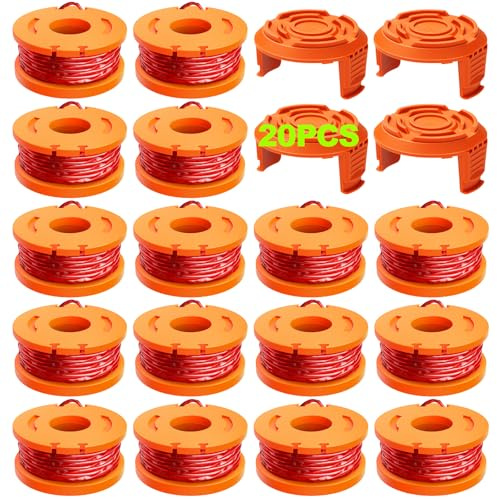 20 pcs fil coupe bordure compatible avec coupe bordure, Ø 1,65mm & 3m bobine fil coupe bordure, ligne de bobine de coupe de remplacement et capuchon de protection(16 fil coupe bordure,4 couvercle)