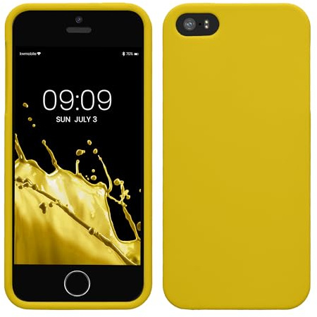 kwmobile Hülle für Apple iPhone SE (1.Gen 2016) / iPhone 5 / iPhone 5S TPU Case - Handyhülle unterstützt kabelloses Laden, Flexible Schutzhülle, gummiertes Cover in Strahlend Gelb