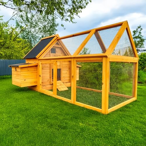 Cocoon ECO 600-2N Chicken Coop with 1.4m Run – Wooden Hen House with Rot-Proof Plastic Roof, Pull-Out Tray, Nest Box & Perches – Ideal for 4–6 Birds