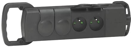 LEGRAND - Multiprise Caoutchouc à Câbler - 4 Prises avec Terre + 2 Volets Antichocs IP44 - Livrée Sans Cordon/Sans Fiche - Usage Intensif/Extérieur - Fabriqué En France - Noir
