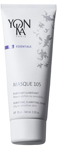 Masque105 Gesichtsmaske Yonka 75ml - Für Trockene Oder Empfindliche Haut - Entgiftende Tonerden, Reinigende Ätherische Öle - Reinigt, Absorbiert Talg, Verkleinert Poren - Bei Akne - Wasser Abspülen