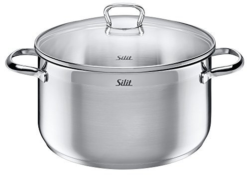Silit Marino Kochtopf groß 24cm, Glasdeckel, Fleischtopf Induktion 5,7l, Edelstahl poliert, unbeschichtet, backofengeeignet