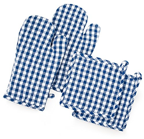 FILU Ofenhandschuhe + Topflappen (2+2 Set) (Blau/Weiß)