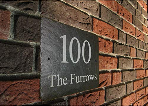 Slate House Signs, Door Numbers & Plaques Personalised 28cm x 18cm (A4) Easily design your house name plate and get your property noticed. House name plaques for outside home sign.