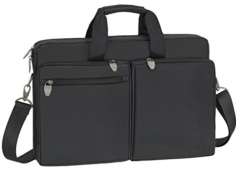 Rivacase Laptoptasche bis 17,3 Zoll - Hochwertige Notebooktasche mit zwei externen Fächern, wasserfestem Gewebe und Metallzippern/Schwarz