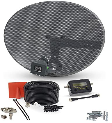 SSL Satellites Zone1 Dish Kit for SKY/Freesat/Astra/Polesat/Hotbird/Full HD, Latest MK4 Dish with Quad LNB, 5M RG6 Black Cable, Signal Finder Satellite TV Finder, Brackets, Bolts, F Connectors